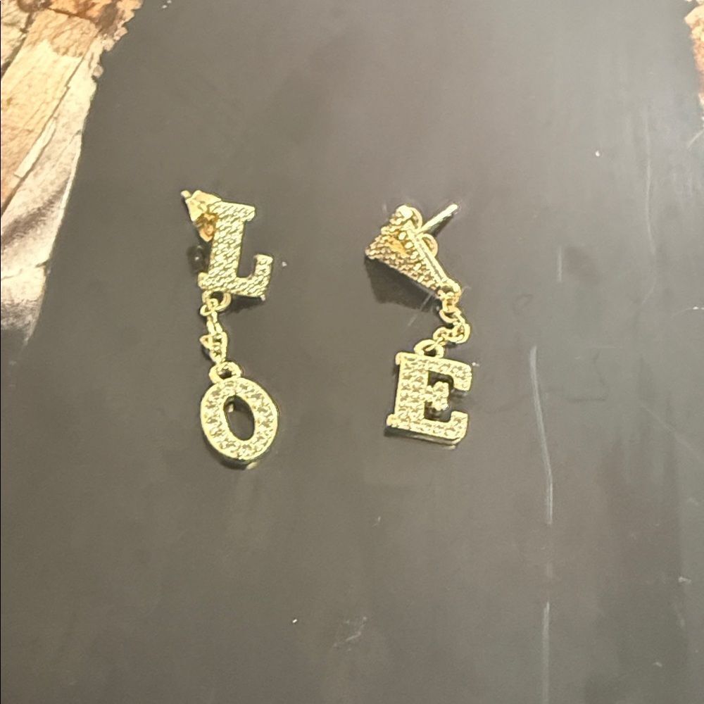 Gold LOVE Dangle Earrings CZ Rhinestone Earrings L-O-V-E Drop NEW